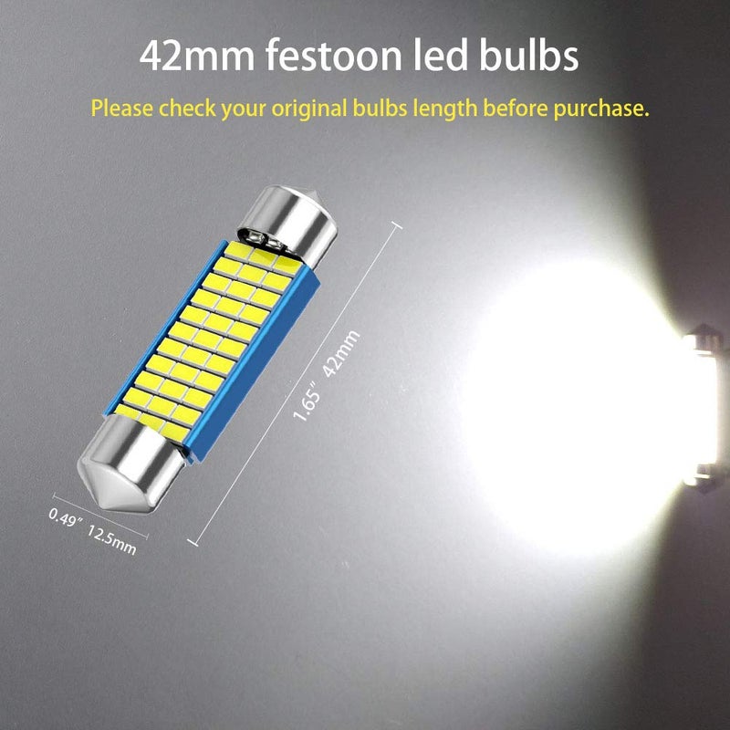 CATO-WDJ 578 Festoon LED Bulb, 42mm 41mm 1.65 Inch Festoon DE3425 DE3423 211-2, 12V 33SMD White Light 42mm bulbs for Car Interior Dome Map Courtesy Trunk Light 212-2 LED Bulbs, 6pcs - Image 2